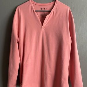Men’s BYLT Henley top salmon color size Large